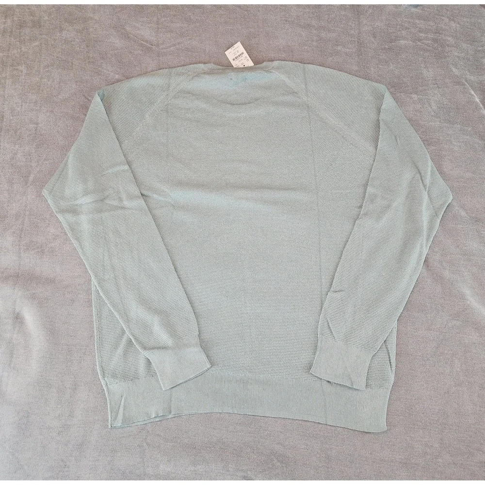 J.Crew Crewneck Sweater Men's Large Green 100% Cotton Textured Raglan L CD617